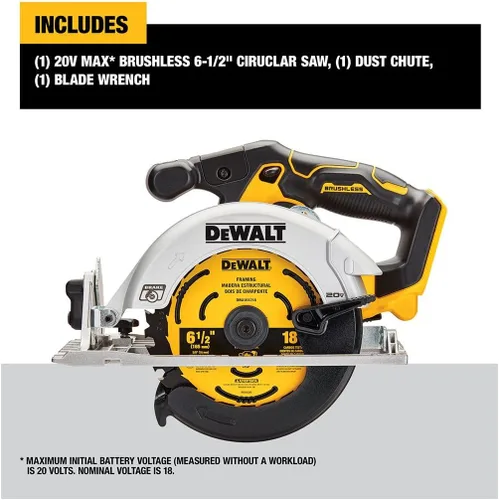 Vista 2 de DEWALT Sierra circular inalámbrica sin escobillas de 20 V MAX* 6-1/2 pulgadas, solo herramienta (DCS565B)