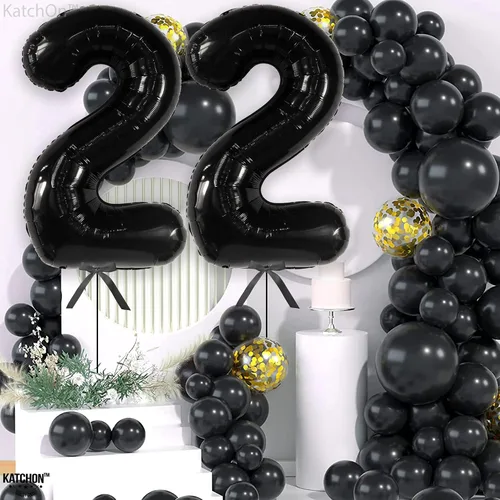 Vista 6 de KatchOn, Globos del número 22 negros - 40 pulgadas, globos del número 22 Globos negros del número 22 para decoraciones de cumpleaños para hombres