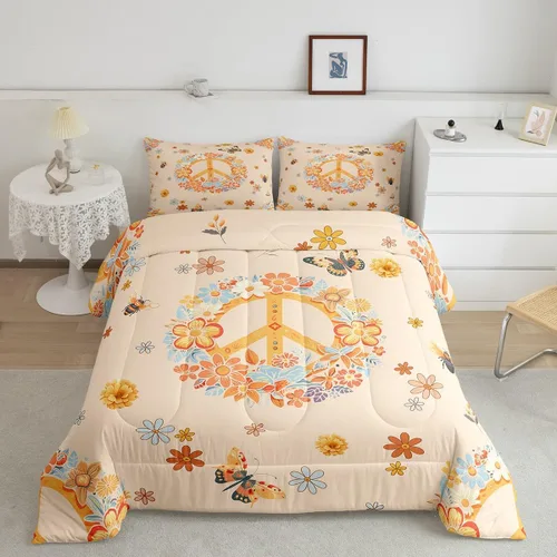 Vista 23 de Lindo juego de edredón de flores para niños y mujeres. Juego de ropa de cama de flores coloridas de dibujos animados, tamaño individual, bonito