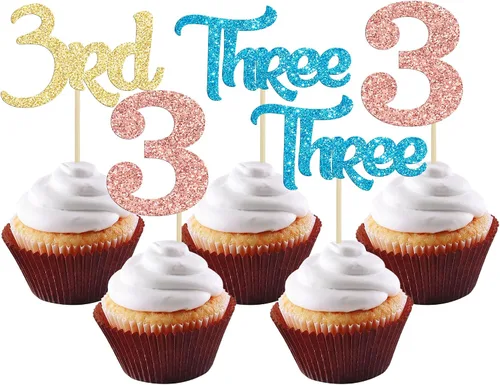 Vista 30 de 24 adornos para cupcakes de primer cumpleaños con purpurina para decoración de pastel de primer cumpleaños, selecciones de cupcakes para niños, baby