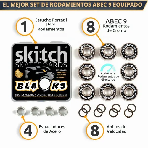 Vista 2 de SKITCH Juego de rodamientos de giro rápido de precisión Paquete de 8 rodamientos de bolas 608 2RS ABEC 9 de acero cromado para patinetas, tablas