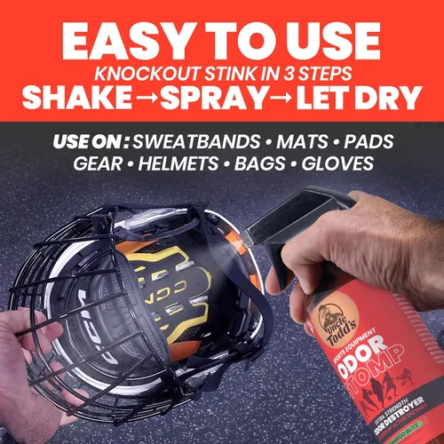 Vista 4 de Uncle Todd's Odor Stomp - Spray eliminador de olores para equipo deportivo, desodorante enzimático extra fuerte para fútbol, hockey, bolsas