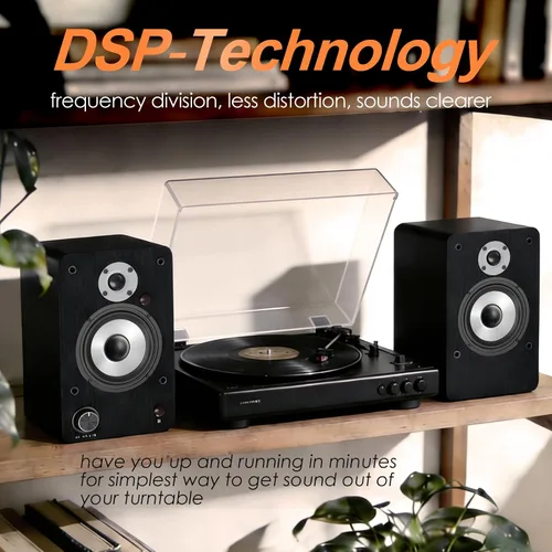 Vista 3 de LONPOO Altavoces de estantería alimentados para tocadiscos, monitores de campo cercano activos Bluetooth de 2.0 canales con tweeter de cúpula