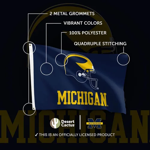 Vista 4 de Desert Cactus Bandera de la Universidad de Michigan Wolverines UM U of M Banners 100% poliéster para interiores y exteriores, banderas de 3 x 5 pies