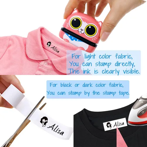 Vista 5 de Sello con nombre para ropa de niños, sello autoentintado personalizado, crea tu propio sello, etiquetas con nombre personalizadas, etiquetas
