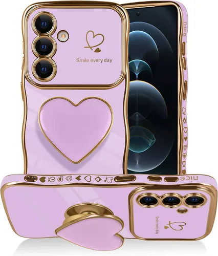 Vista 34 de Funda para Samsung Galaxy S22 Love-Heart Holder Case Cute Black Luxury Wave Frame forma rizada con corazón de amor, cubierta protectora de TPU suave