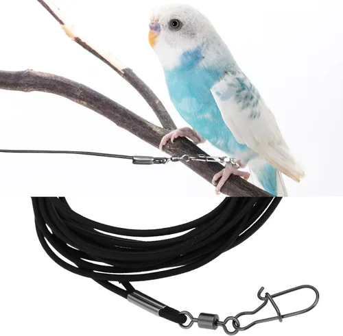 Vista 3 de Arnés para pájaros Cuerda de entrenamiento volador 3M para loros, palomas y periquitos con anillo 4# (negro)