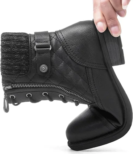 Vista 6 de GLOBALWIN Botas de combate para mujer, botas de combate de moda, botas de otoño para mujer, tacón bajo cómodo