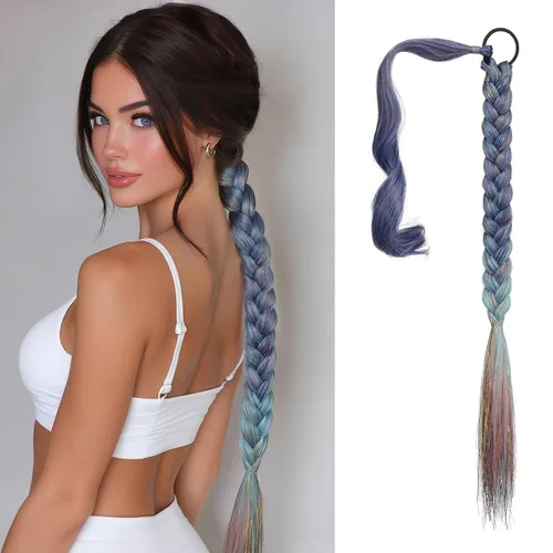 Vista 55 de SOFEIYAN Extensión de cola de caballo trenzada larga con banda elástica y mechón liso envolvente, extensiones de cabello naturales suaves