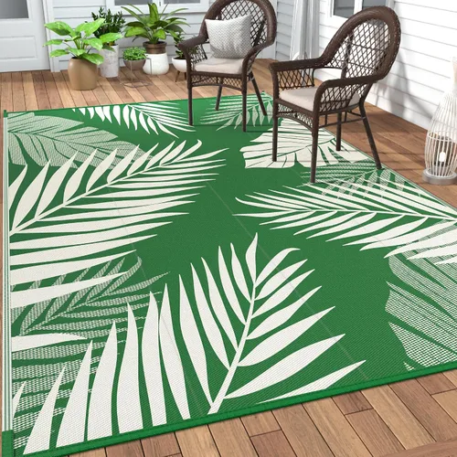 Vista 18 de GENIMO - Alfombra para exteriores de 6 x 9 pies, para patio, espacios amplios, reversible, de pajillas de plástico, alfombra impermeable para Azul