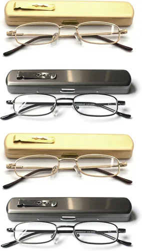 Vista 6 de Paquete de 4 lentes de lectura portátiles delgados y delgados con estuche de bolsillo para hombres y mujeres