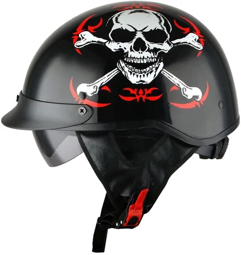 Vista 13 de 1Storm Casco de media cara para motocicleta, ciclomotores, scooter, piloto con visera ahumada interior retráctil