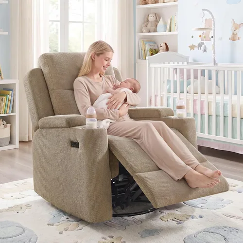Vista 9 de Silla mecedora Power Nursery Glider, cómoda chenilla gris Gris oscuro