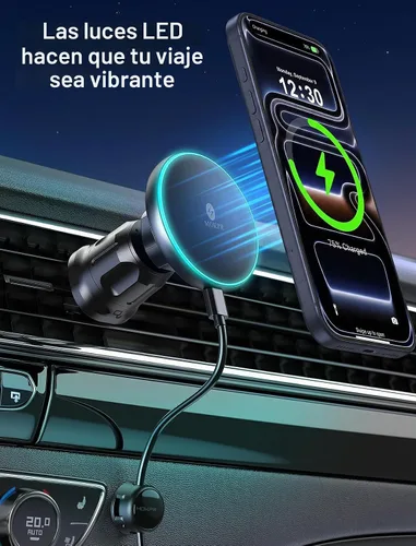 Vista 7 de MOKPR para iPhone Cargador de Montaje de Coche Magsafe, Cargador de Coche Inalámbrico Soporte Magnético para Teléfono de Coche para Tablero Rejilla