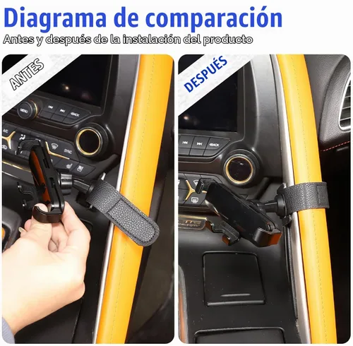 Vista 2 de Soporte de teléfono móvil para consola central para automóvil compatible con Chevrolet Corvette C7 2014-2019, soporte multifuncional para teléfono