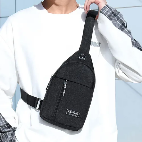 Vista 6 de Pequeña bolsa cruzada negra, bolsa de hombro para hombres y mujeres, bolso bandolera de pecho con una correa de viaje, Negro