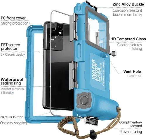 Vista 7 de ShellBox Case Funda de buceo de 2ª generación para teléfono/serie Samsung Galaxy, teléfonos universales [4.9-6.9 pulgadas], snorkel [15m/50ft]