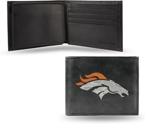 Vista 34 de Rico Industries Billetera de cuero bordada para hombre de la NFL Negro