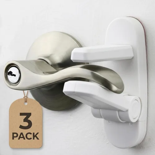Vista 8 de Cerradura de palanca de puerta (paquete de 3) evita que los niños pequeños abran puertas. 3.25 pulgadas de largo x 1.5 pulgadas de ancho x 4.5