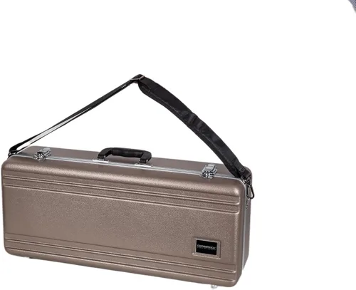 Vista 4 de Crossrock Funda para saxofón alto de ABS – Acabado champagne rectangular, interior de terciopelo burdeos, cerradura de seguridad y correa desmontable