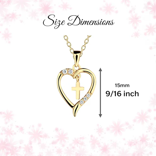 Vista 4 de Cherished Moments Collar de corazón con cruz bailarina, plata de ley o chapado en oro Dorado-14