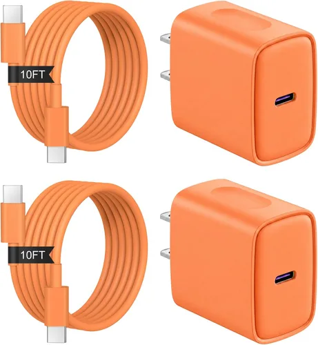 Vista 12 de Cargador de carga rápida para iPhone 17, 16, 15, paquete de 2+2 cargadores de pared USB C de 20 W con cable de carga rápida de 6 pies compatible