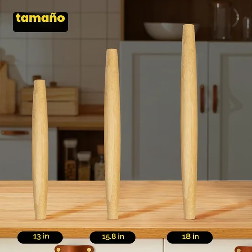 Vista 6 de Rodillos clásicos franceses de bambú, rodillo de madera para hornear masa de pizza, pastel y galleta, 15.8 pulgadas