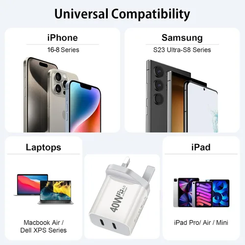 Vista 7 de Adaptador de Reino Unido para viajes, 40 W PD4.0 Reino Unido USB C cargador Irlanda Reino Unido adaptador USB C cargador bloque internacional