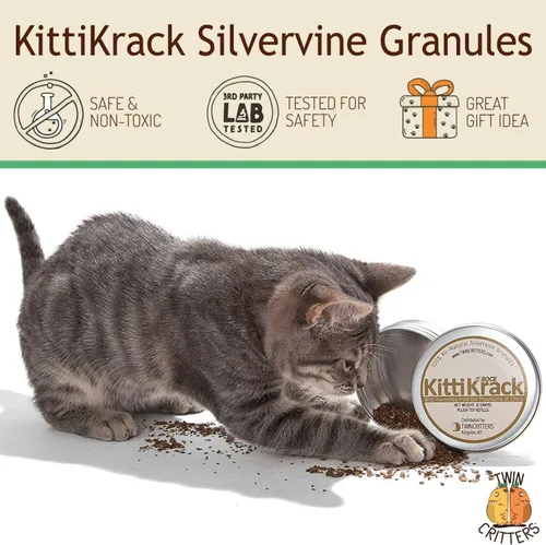 Vista 2 de KittiKrack Rock Organic Silvervine - Sustituto de hierba gatera para gatos y gatitos Gránulos de silvervine cosechados salvajes totalmente