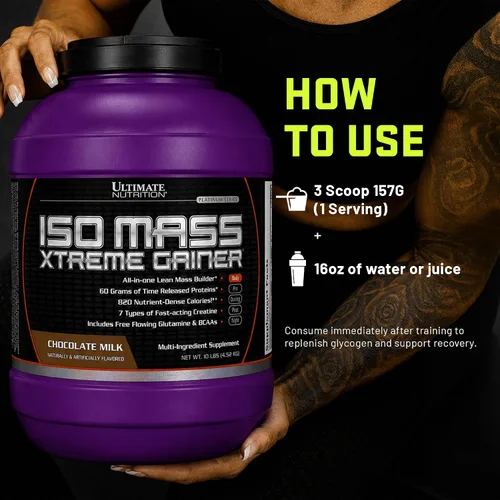 Vista 5 de Ultimate Nutrition ISO Mass Xtreme Gainer, leche de chocolate, 10 lb
