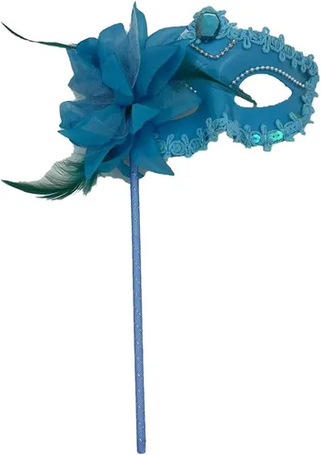 Vista 4 de AZYOUNG Máscara de media cara chapada en oro y plata para mujer, con flor de plumas laterales en palo