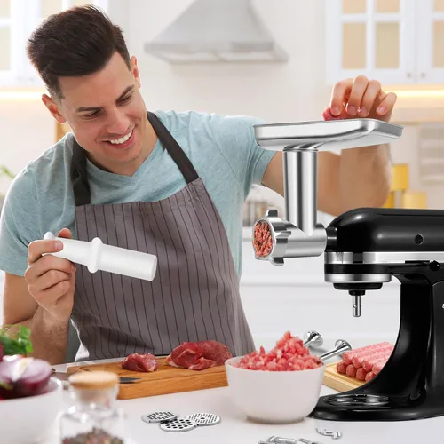 Vista 2 de Accesorio para picadora de carne de acero inoxidable para KitchenAid, accesorio para picadora de carne de acero inoxidable, relleno de salchichas