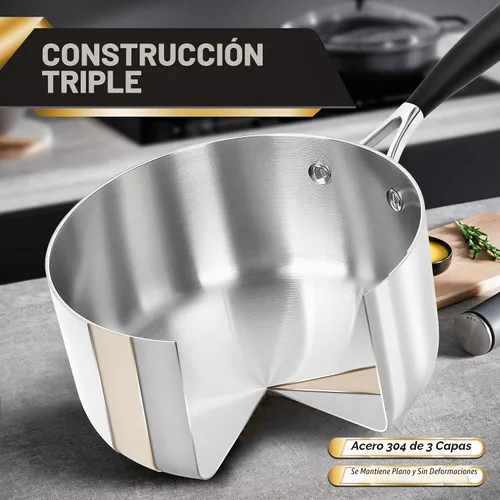 Vista 2 de MICHELANGELO Juego de cacerolas de acero inoxidable triple con tapa colador, olla de salsa resistente con tapa, olla de salsa multiusos compatible