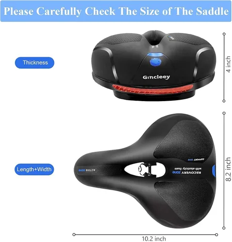 Vista 6 de Asiento de bicicleta cómodo para mujer y hombre, sillín de bicicleta ancho de repuesto con acolchado de espuma viscoelástica, suave y con absorción