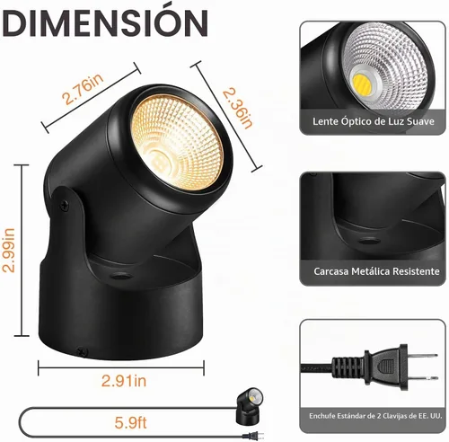 Vista 7 de URTOM Paquete de 2 luces ascendentes para interiores con control remoto, 3 W hacia arriba luces enchufables para interiores con función de memoria