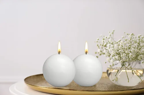 Vista 7 de Bolsius Juego de 10 velas de bola blanca sin perfume de 2.75 pulgadas, calidad europea premium, sin goteo y sin humo, ideal para bodas, fiestas