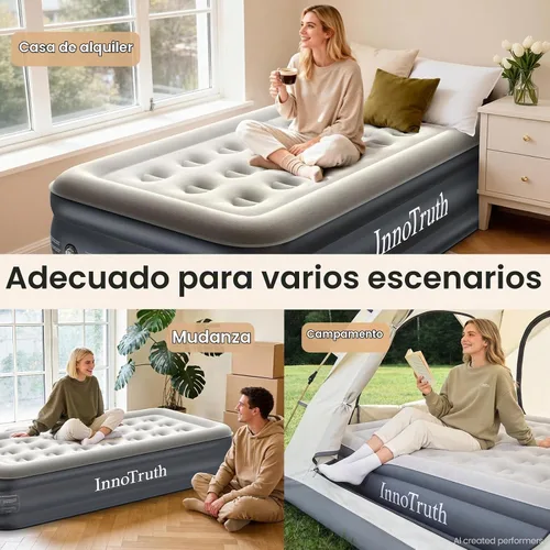 Vista 5 de OlarHike Colchón de aire individual con bomba incorporada, cama inflable de Altura estándar 18" Gris