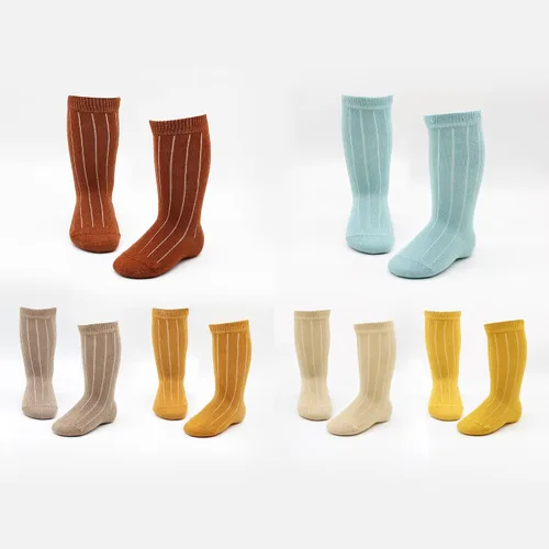 Vista 4 de bistyle Calcetines altos hasta la rodilla para bebé, 3-6 pares, calcetines de algodón multicolor para recién nacidos, calcetines de algodón