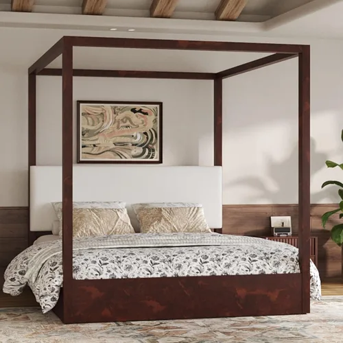 Vista 23 de Wood Canopy Platform Bed Full with Headboard, Trundle and 3 Drawers Negro-8.1