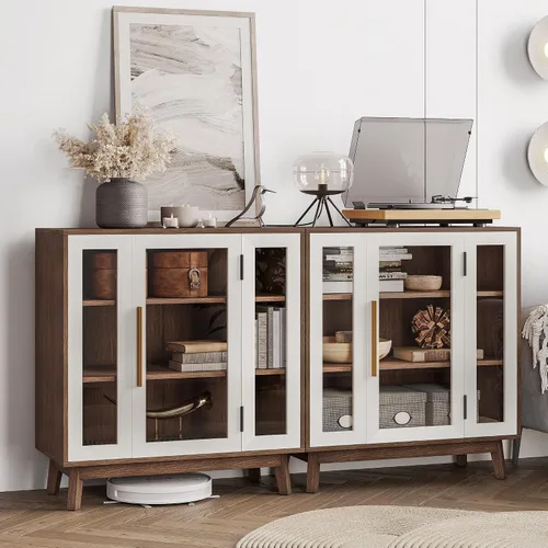 Vista 13 de BELLEZE Moderno gabinete Curio, mesa consola de 3 niveles, marrón, 31 pulgadas 31''Marrón