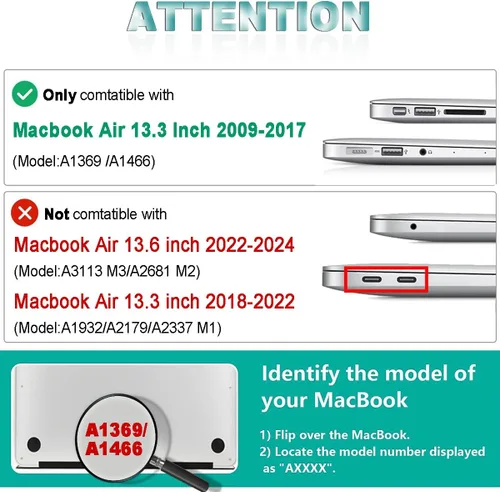 Vista 3 de Compatible with MacBook Air 13 inch Case (Models: A1369 / A1466, Older Version 2010-2017 Release), Plastic Hard Case + Keyboard Cover + Screen