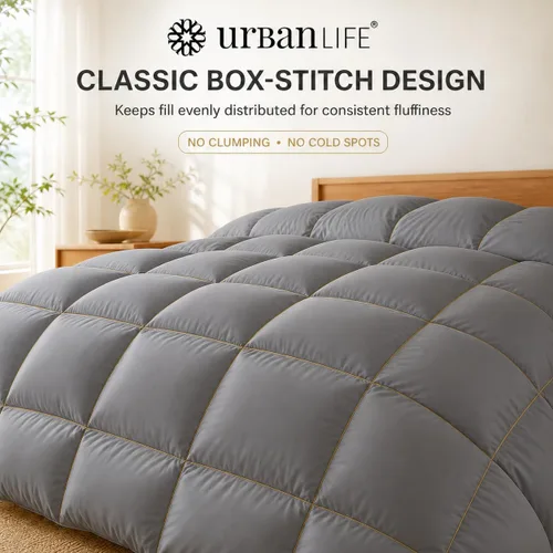Vista 3 de URBANLIFE Goose Down Fiber Comforter 2PCS, Duvet Insert, King, Grey
