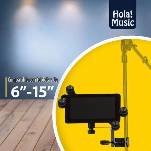 Vista 4 de ¡Hola! HM-MTH, soporte para tableta, micrófono y celular, para aparatos con pantallas de 6 a 15 pulgadas