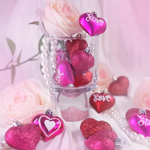 Vista 2 de Emopeak 24 adornos en forma de corazón de San Valentín, adornos románticos para el día de San Valentín, 3 estilos (brillante, brillantina), 3