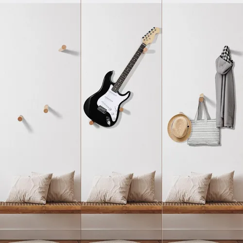 Vista 9 de Soporte de pared para guitarra eléctrica horizontal, suspensión de color madera