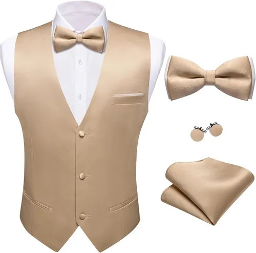 Vista 16 de Barry.Wang Chaleco de traje para hombre, conjunto de corbatín, chaleco A-02-rosa claro