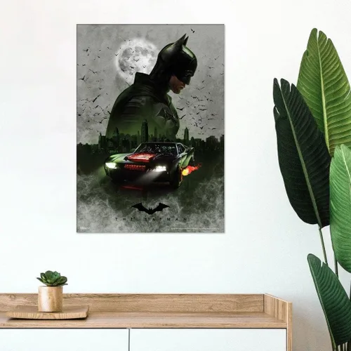 Vista 4 de MIGHTYPRINT DC Comics – The Batman – Batmobile in Gotham City – Arte de pared duradero de 17 x 24 pulgadas – No hecho de papel – Coleccionable