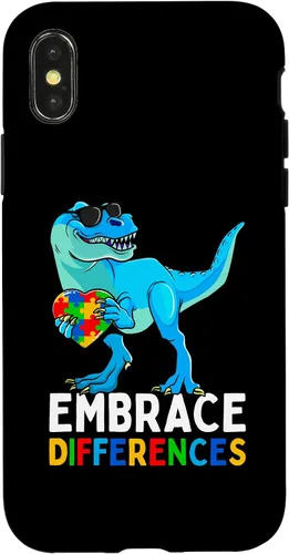 Vista 4 de Carcasa para iPhone 15 con diseño de rompecabezas de dinosaurios, concientización del autismo para niños