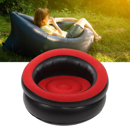 Vista 4 de Sofá inflable, sofá de aire flocado, silla inflable simple, sofá ultra suave, puf para sala de estar, dormitorio, sala de lectura, oficina, balcón
