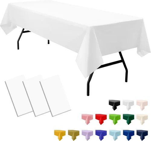 Vista 10 de Paquete de 3 manteles de plástico premium negros desechables de 54 x 108 pulgadas. Mantel rectangular desechable para mesas de fiesta